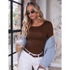 image:imageEkouaer Long Sleeve Shirts for Women Scoop Neck Tight Slim Basic Fitted TopBrown