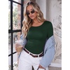 image:imageEkouaer Long Sleeve Shirts for Women Scoop Neck Tight Slim Basic Fitted TopGreen