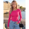 image:imageEkouaer Long Sleeve Shirts for Women Scoop Neck Tight Slim Basic Fitted TopHot Pink