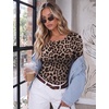 image:imageEkouaer Long Sleeve Shirts for Women Scoop Neck Tight Slim Basic Fitted TopLeopard Print