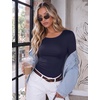 image:imageEkouaer Long Sleeve Shirts for Women Scoop Neck Tight Slim Basic Fitted TopNavy Blue