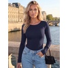 image:imageEkouaer Long Sleeve Shirts for Women Scoop Neck Tight Slim Basic Fitted TopNavy Blue