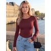 image:imageEkouaer Long Sleeve Shirts for Women Scoop Neck Tight Slim Basic Fitted TopRed