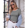 image:imageEkouaer Long Sleeve Shirts for Women Scoop Neck Tight Slim Basic Fitted TopStripe Print