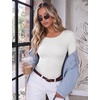 image:imageEkouaer Long Sleeve Shirts for Women Scoop Neck Tight Slim Basic Fitted TopWhite