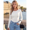 image:imageEkouaer Long Sleeve Shirts for Women Scoop Neck Tight Slim Basic Fitted TopWhite