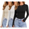image:imageEkouaer 3 Pack Long Sleeve Shirts for Women with Thumb Holes Casual TopsBlackBeigeWhite