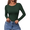 image:imageEkouaer Long Sleeve Shirts for Women Scoop Neck Tight Slim Basic Fitted TopGreen