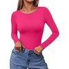 image:imageEkouaer Long Sleeve Shirts for Women Scoop Neck Tight Slim Basic Fitted TopHot Pink