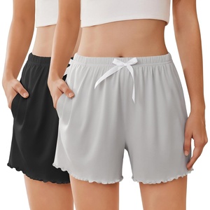 image:imageEkouaer 2 Pack Womens Pajama Shorts 2026 Summer Casual Lounge Sleep Short Ruffle Soft Comfy Pj Bottoms with PocketsBlacklight Gray