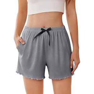 image:imageEkouaer 2 Pack Womens Pajama Shorts 2026 Summer Casual Lounge Sleep Short Ruffle Soft Comfy Pj Bottoms with PocketsHeather Grey
