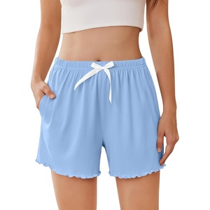 image:imageEkouaer 2 Pack Womens Pajama Shorts 2026 Summer Casual Lounge Sleep Short Ruffle Soft Comfy Pj Bottoms with PocketsLight Blue