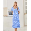 image:imageEkouaer Cotton Long Nightgowns for Women Short Sleeve Night Gown Button House Dress Lace Trim Soft Sleep ShirtBlue Bird
