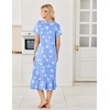 image:imageEkouaer Cotton Long Nightgowns for Women Short Sleeve Night Gown Button House Dress Lace Trim Soft Sleep ShirtBlue Bird