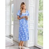 image:imageEkouaer Cotton Long Nightgowns for Women Short Sleeve Night Gown Button House Dress Lace Trim Soft Sleep ShirtBlue Bird