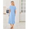 image:imageEkouaer Cotton Long Nightgowns for Women Short Sleeve Night Gown Button House Dress Lace Trim Soft Sleep ShirtClear Blue