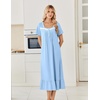 image:imageEkouaer Cotton Long Nightgowns for Women Short Sleeve Night Gown Button House Dress Lace Trim Soft Sleep ShirtClear Blue