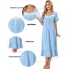 image:imageEkouaer Cotton Long Nightgowns for Women Short Sleeve Night Gown Button House Dress Lace Trim Soft Sleep ShirtClear Blue