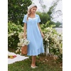 image:imageEkouaer Cotton Long Nightgowns for Women Short Sleeve Night Gown Button House Dress Lace Trim Soft Sleep ShirtClear Blue