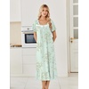 image:imageEkouaer Cotton Long Nightgowns for Women Short Sleeve Night Gown Button House Dress Lace Trim Soft Sleep ShirtGreen Little Flower