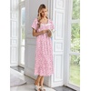image:imageEkouaer Cotton Long Nightgowns for Women Short Sleeve Night Gown Button House Dress Lace Trim Soft Sleep ShirtPink Floral