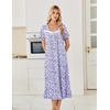 image:imageEkouaer Cotton Long Nightgowns for Women Short Sleeve Night Gown Button House Dress Lace Trim Soft Sleep ShirtPurple Floral