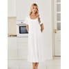 image:imageEkouaer Cotton Long Nightgowns for Women Short Sleeve Night Gown Button House Dress Lace Trim Soft Sleep ShirtWhite