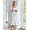 image:imageEkouaer Cotton Long Nightgowns for Women Short Sleeve Night Gown Button House Dress Lace Trim Soft Sleep ShirtWhite Blue Floral