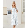 image:imageEkouaer Cotton Long Nightgowns for Women Short Sleeve Night Gown Button House Dress Lace Trim Soft Sleep ShirtWhite Blue Floral