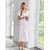 image:imageEkouaer Cotton Long Nightgowns for Women Short Sleeve Night Gown Button House Dress Lace Trim Soft Sleep ShirtWhite Pink Floral