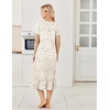 image:imageEkouaer Cotton Long Nightgowns for Women Short Sleeve Night Gown Button House Dress Lace Trim Soft Sleep ShirtYellow Floral