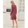 image:imageEkouaer Womens Long Sleeve Nightgown Crewneck Sleepshirt Soft Sleep Dress  This Sleepwear Features Super Soft Skinfriendly Knit Fabric Pajama for Sleeping or Lounging Excellent Value for the PriceWine Red