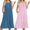 image:imageEkouaer 2 Pack Nightgowns for Women Sleeveless Long Night Gowns Victorian Nightdress with Pockets Soft Ladies GownDog FootprintsFloral Pink