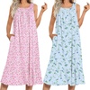 image:imageEkouaer 2 Pack Nightgowns for Women Sleeveless Long Night Gowns Victorian Nightdress with Pockets Soft Ladies GownFloral PinkFloral Blue