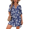 image:imageEkouaer Bathing Suit Cover Up for Women V Neck Button Down Swimsuit Coverup Beach Dress Shirt S3XLDark Blue Palm