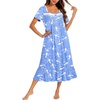 image:imageEkouaer Cotton Long Nightgowns for Women Short Sleeve Night Gown Button House Dress Lace Trim Soft Sleep ShirtBlue Bird