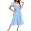 image:imageEkouaer Cotton Long Nightgowns for Women Short Sleeve Night Gown Button House Dress Lace Trim Soft Sleep ShirtClear Blue