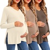 image:imageEkouaer Womens 3 Pack Maternity Shirts Long Sleeve V Neck with Split Side Pregnancy Tops Casual Basic Clothes S2XLBlackKhakiBeige