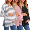 image:imageEkouaer Womens 3 Pack Maternity Shirts Long Sleeve V Neck with Split Side Pregnancy Tops Casual Basic Clothes S2XLBlackStripeDusty Pink