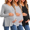 image:imageEkouaer Womens 3 Pack Maternity Shirts Long Sleeve V Neck with Split Side Pregnancy Tops Casual Basic Clothes S2XLBlackStripeLight Grey