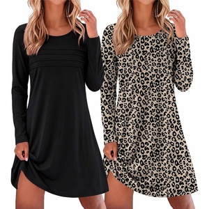 image:imageEkouaer 2 Pack Long Sleeve Nightgown for Women Crew Neck Sleepshirts S3XL  Excellent Value for the Price Features Many Cute Prints Soft Comfortable Fabric Long Sleeve O Neck Nightgown for SleepingBlackLeopard