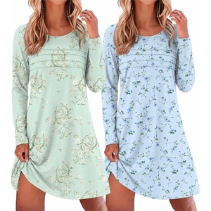 image:imageEkouaer 2 Pack Long Sleeve Nightgown for Women Crew Neck Sleepshirts S3XL  Excellent Value for the Price Features Many Cute Prints Soft Comfortable Fabric Long Sleeve O Neck Nightgown for SleepingBlue FloralLight Green Floral