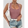 image:imageEkouaer Women Halter Top Backless Scroop Neck Slim Stretchy Ribbed Knit Camisole Crop Tops SXXLDusty Pink