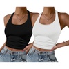 image:imageEkouaer Women Halter Top Backless Scroop Neck Slim Stretchy Ribbed Knit Camisole Crop Tops SXXLBlackwhite