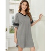image:imageEkouaer Nightgowns for Women Cotton Night Gowns Short Sleeve Sleepwear  Ladies Sleep Shirts Casual T Shirt Nightgown V Neck Night Shirts Soft Moo Moos Color Block Pajama Shirt Plus Size NightshirtsAgrey