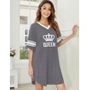 image:imageEkouaer Nightgowns for Women Cotton Night Gowns Short Sleeve Sleepwear  Ladies Sleep Shirts Casual T Shirt Nightgown V Neck Night Shirts Soft Moo Moos Color Block Pajama Shirt Plus Size NightshirtsCqueen Grey