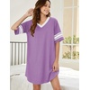 image:imageEkouaer Nightgowns for Women Cotton Night Gowns Short Sleeve Sleepwear  Ladies Sleep Shirts Casual T Shirt Nightgown V Neck Night Shirts Soft Moo Moos Color Block Pajama Shirt Plus Size NightshirtsAlilac