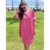 image:imageEkouaer Nightgowns for Women Cotton Night Gowns Short Sleeve Sleepwear  Ladies Sleep Shirts Casual T Shirt Nightgown V Neck Night Shirts Soft Moo Moos Color Block Pajama Shirt Plus Size NightshirtsAhot Pink