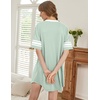 image:imageEkouaer Nightgowns for Women Cotton Night Gowns Short Sleeve Sleepwear  Ladies Sleep Shirts Casual T Shirt Nightgown V Neck Night Shirts Soft Moo Moos Color Block Pajama Shirt Plus Size NightshirtsAlight Green