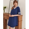 image:imageEkouaer Nightgowns for Women Cotton Night Gowns Short Sleeve Sleepwear  Ladies Sleep Shirts Casual T Shirt Nightgown V Neck Night Shirts Soft Moo Moos Color Block Pajama Shirt Plus Size NightshirtsAnavy